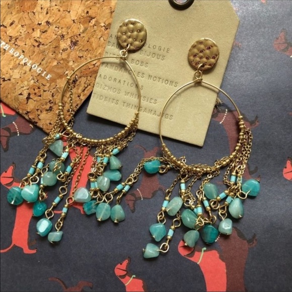 NWOT Anthropology Turquoise Dangle Earrings - Picture 2 of 2